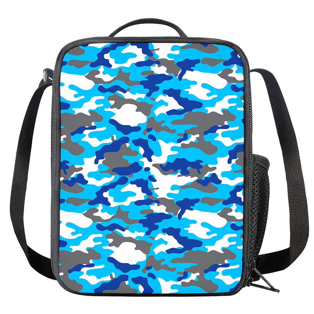 Blue Snow Camouflage Print Crossbody Lunch Bag