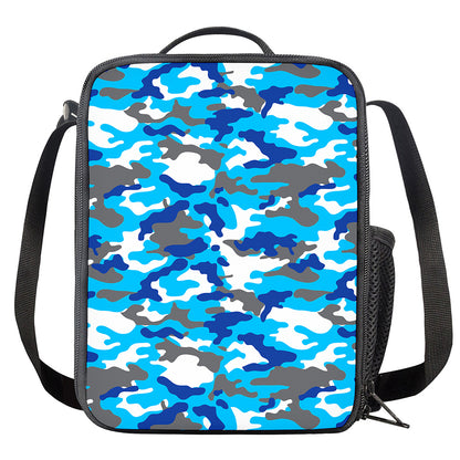 Blue Snow Camouflage Print Crossbody Lunch Bag