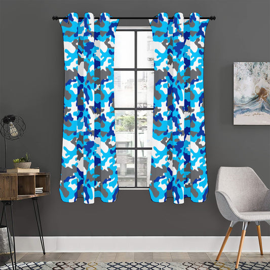 Blue Snow Camouflage Print Curtain