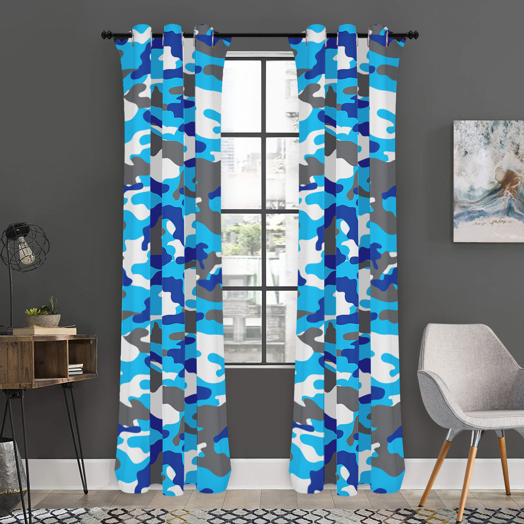 Blue Snow Camouflage Print Curtain