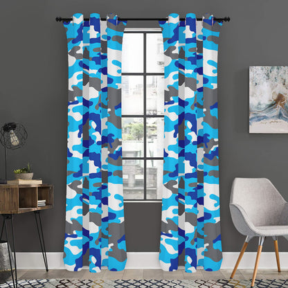 Blue Snow Camouflage Print Curtain