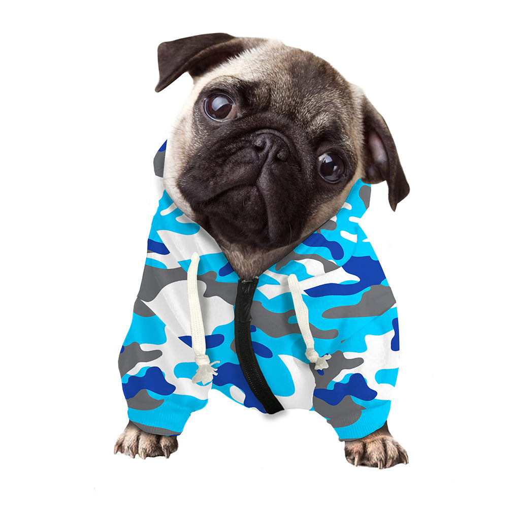 Blue Snow Camouflage Print Dog Zip Up Hoodie