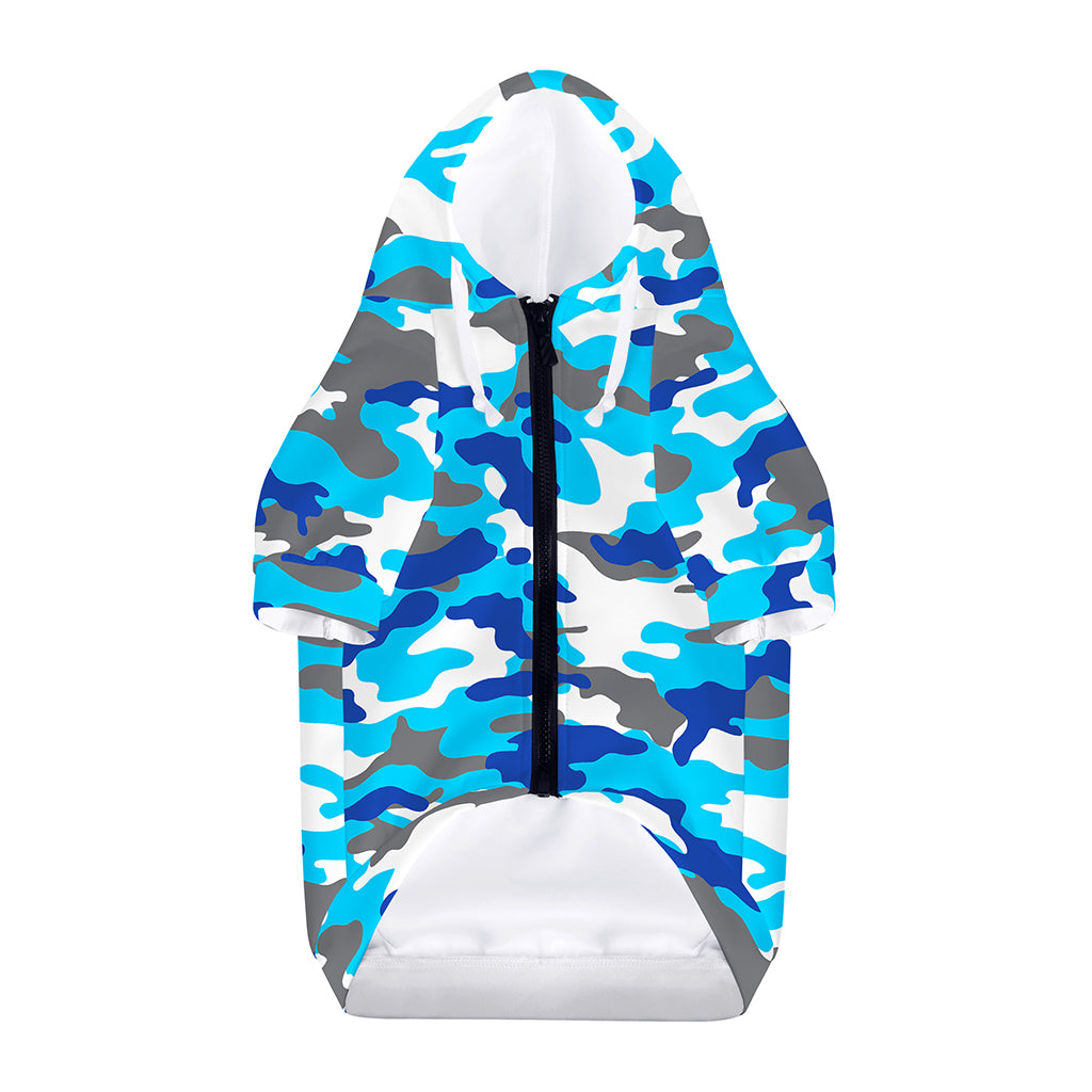 Blue Snow Camouflage Print Dog Zip Up Hoodie