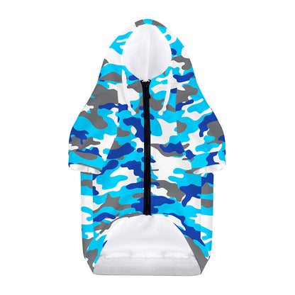 Blue Snow Camouflage Print Dog Zip Up Hoodie