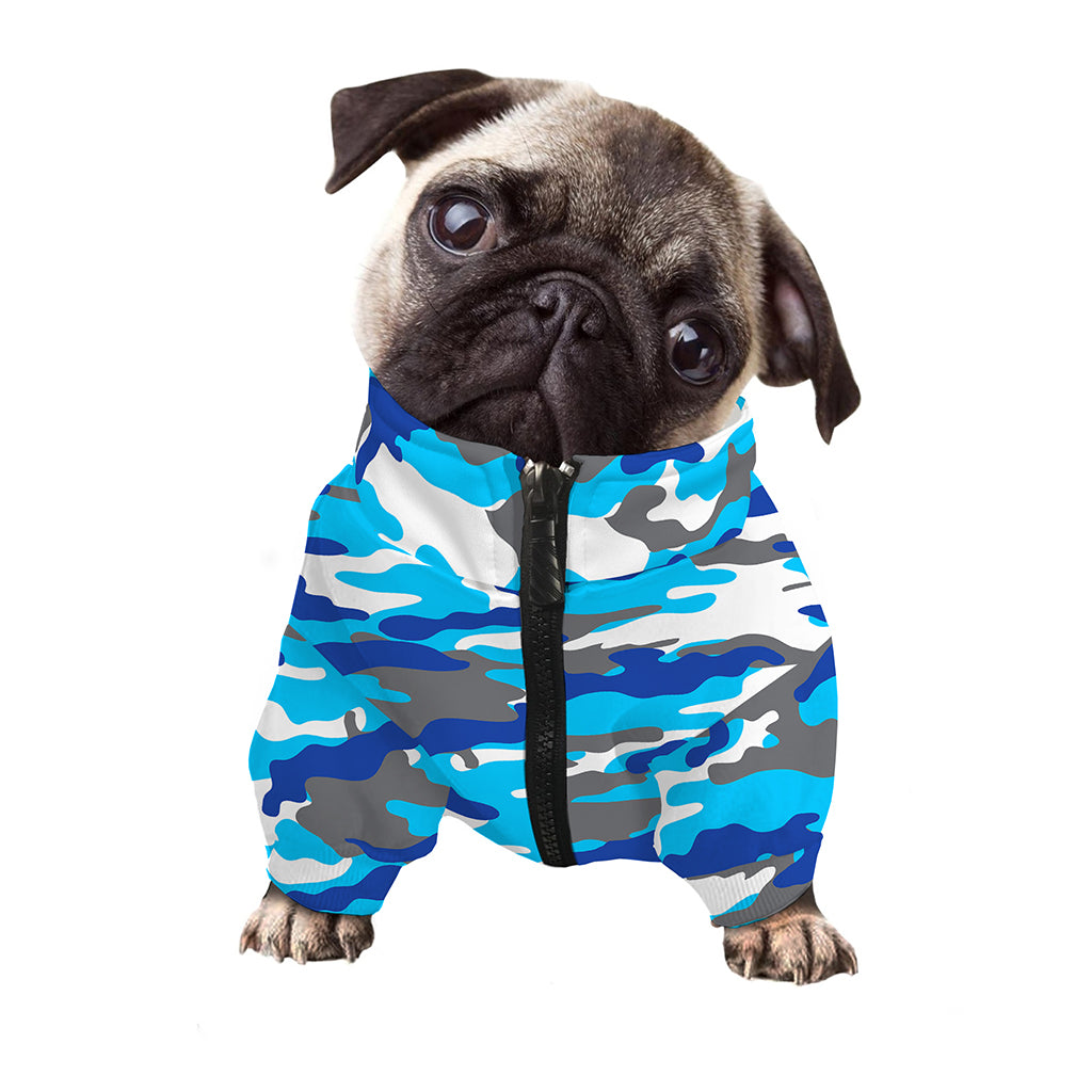 Blue Snow Camouflage Print Dog Zip Up Jacket