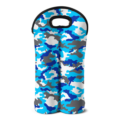 Blue Snow Camouflage Print Double Neoprene Wine Tote