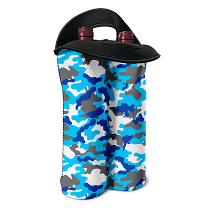 Blue Snow Camouflage Print Double Neoprene Wine Tote