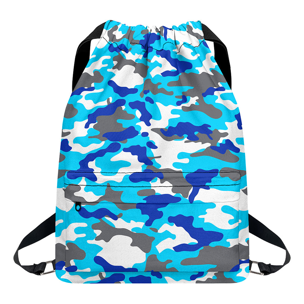 Blue Snow Camouflage Print Drawstring Backpack