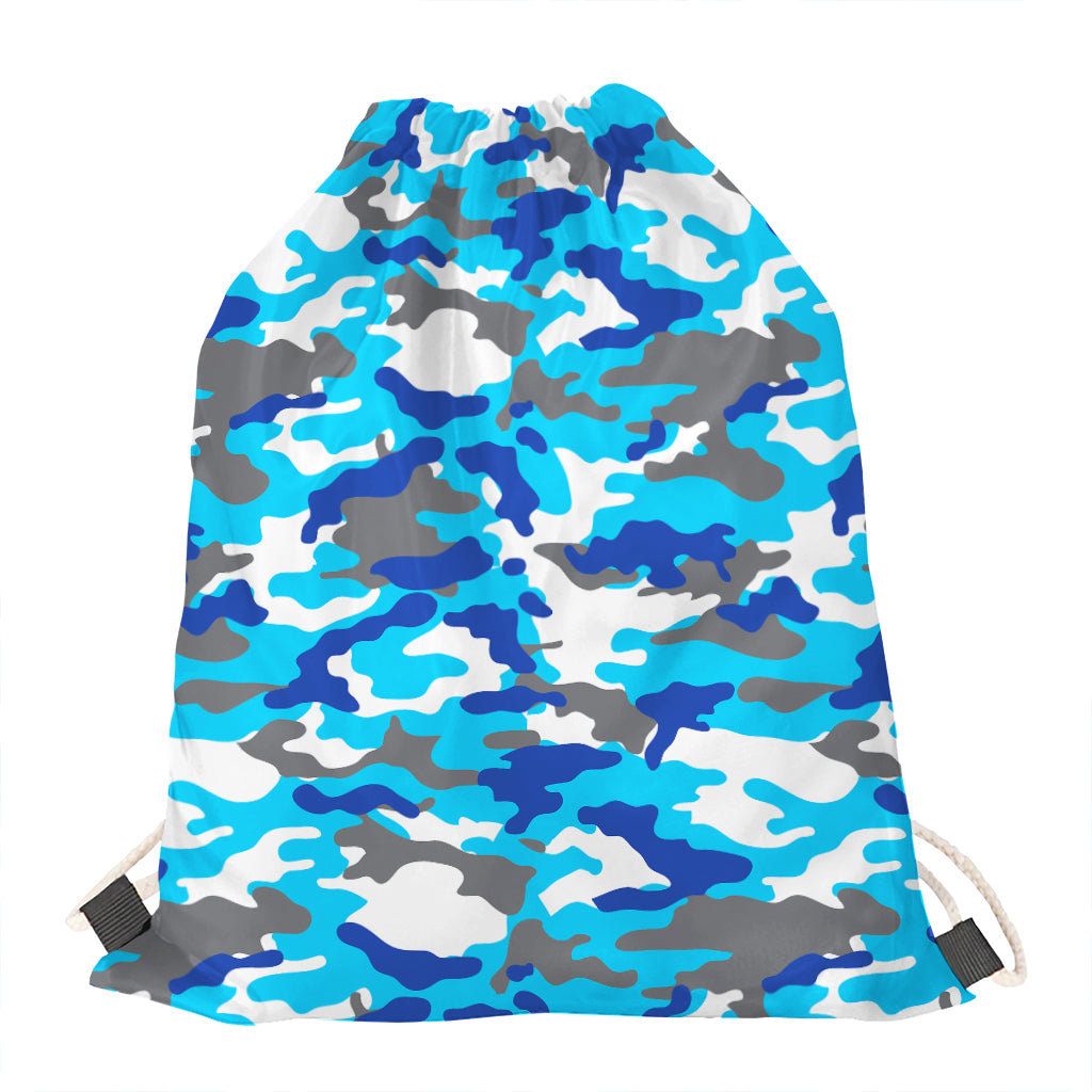 Blue Snow Camouflage Print Drawstring Bag
