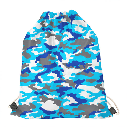 Blue Snow Camouflage Print Drawstring Bag