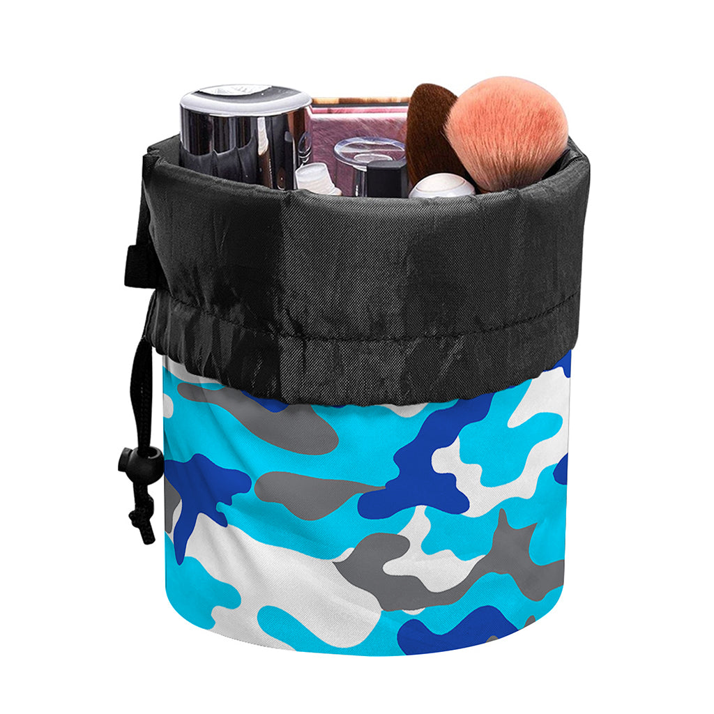 Blue Snow Camouflage Print Drawstring Makeup Bag