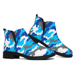 Blue Snow Camouflage Print Flat Ankle Boots