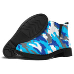 Blue Snow Camouflage Print Flat Ankle Boots