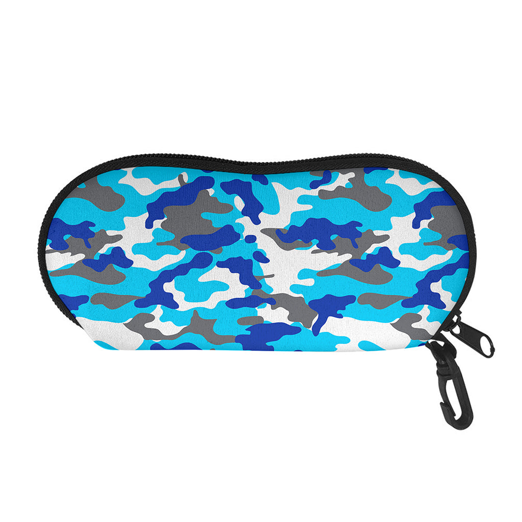 Blue Snow Camouflage Print Glasses Case