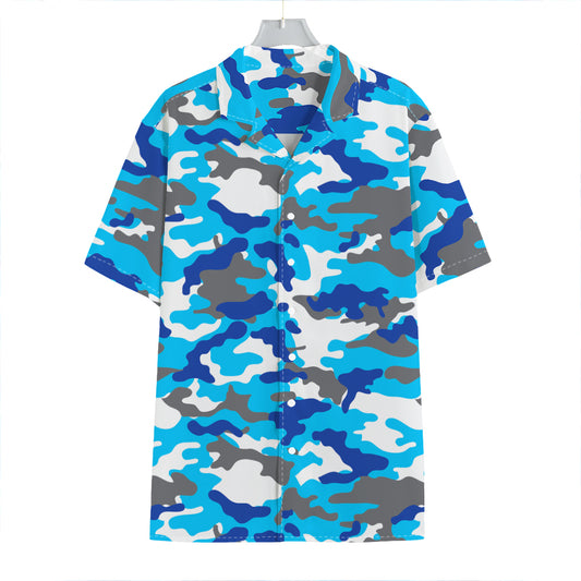 Blue Snow Camouflage Print Hawaiian Shirt
