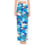 Blue Snow Camouflage Print High Slit Maxi Skirt