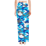 Blue Snow Camouflage Print High Slit Maxi Skirt