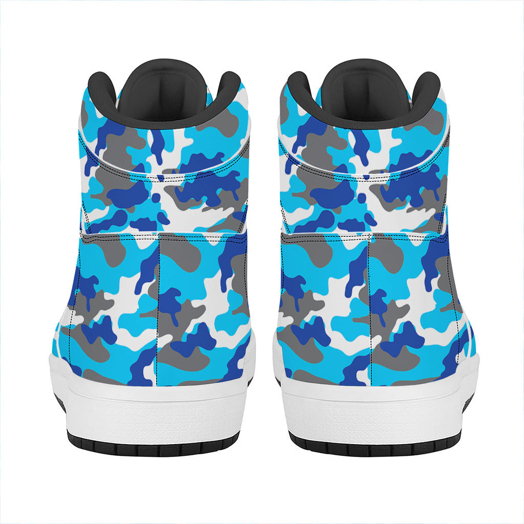 Blue Snow Camouflage Print High Top Leather Sneakers