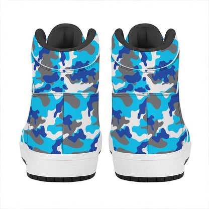 Blue Snow Camouflage Print High Top Leather Sneakers