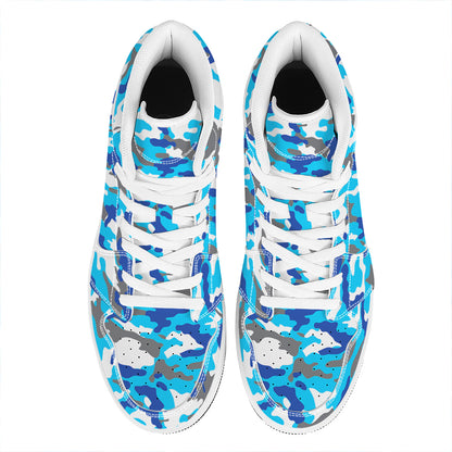 Blue Snow Camouflage Print High Top Leather Sneakers