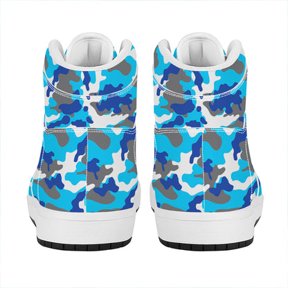 Blue Snow Camouflage Print High Top Leather Sneakers