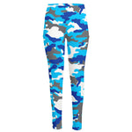 Blue Snow Camouflage Print High-Waisted Pocket Leggings