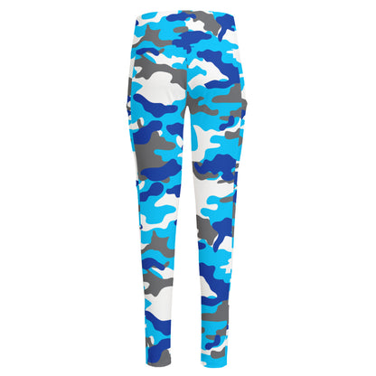 Blue Snow Camouflage Print High-Waisted Pocket Leggings