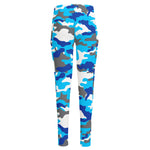Blue Snow Camouflage Print High-Waisted Pocket Leggings