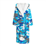 Blue Snow Camouflage Print Hooded Bathrobe