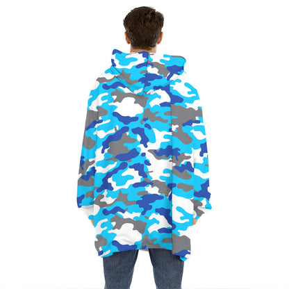 Blue Snow Camouflage Print Hoodie Blanket