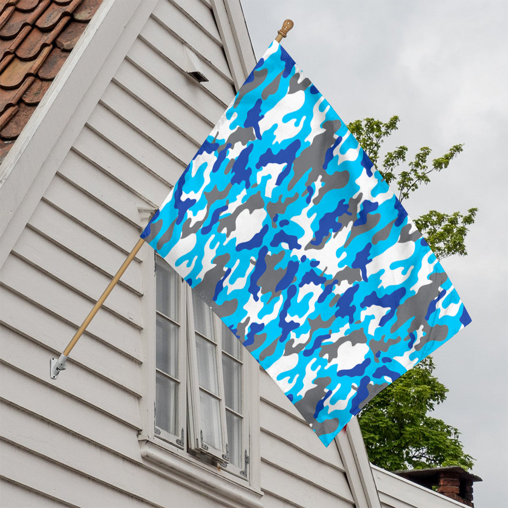 Blue Snow Camouflage Print House Flag