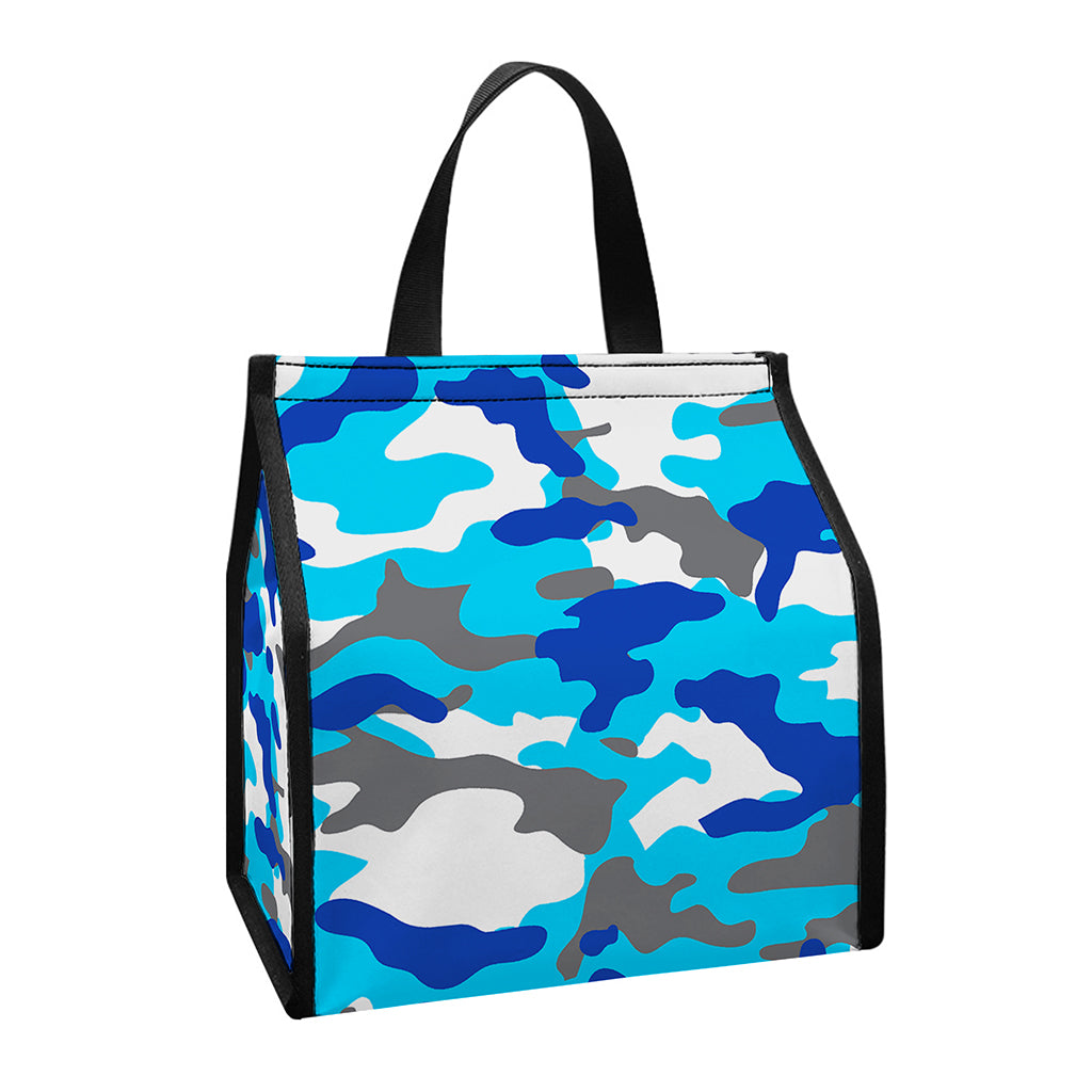 Blue Snow Camouflage Print Insulated Lunch Tote