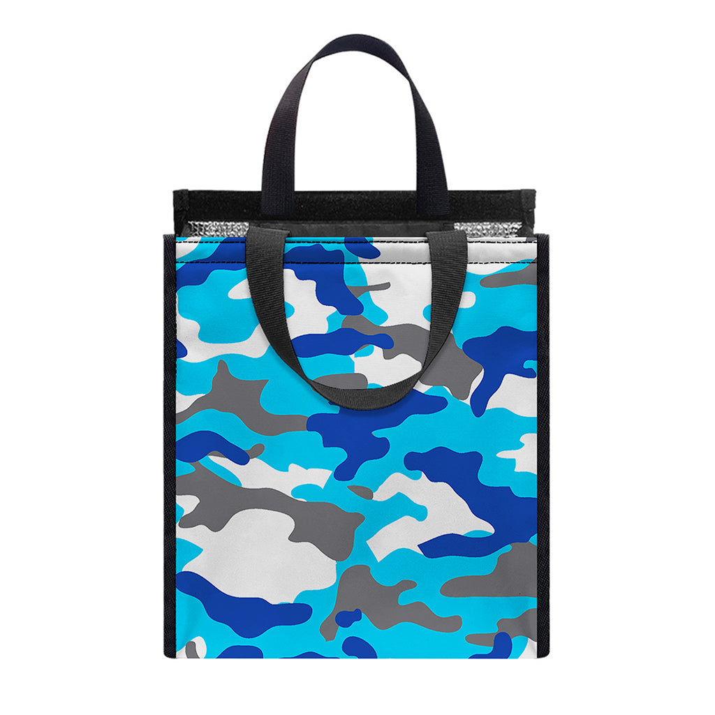 Blue Snow Camouflage Print Insulated Lunch Tote