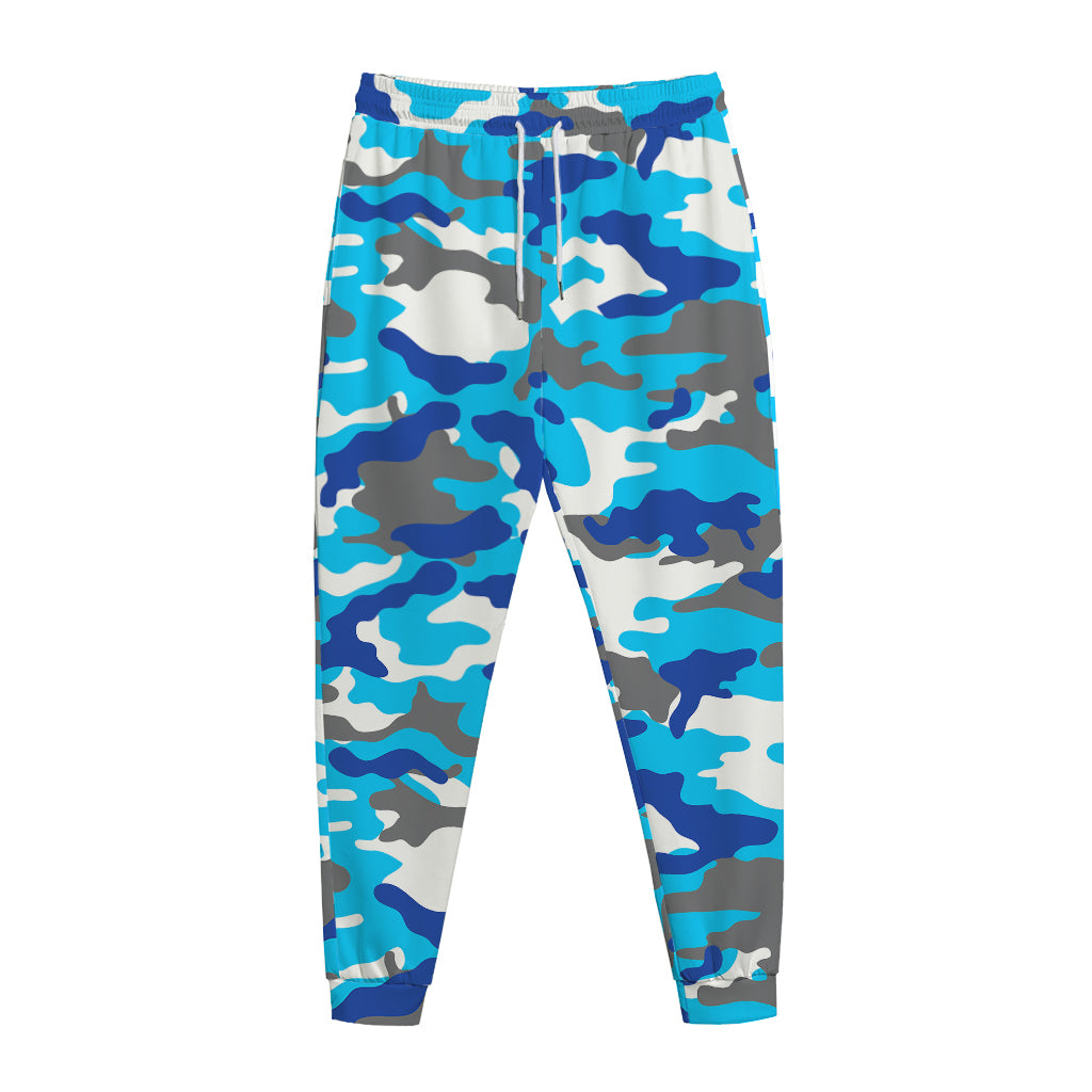 Blue Snow Camouflage Print Jogger Pants