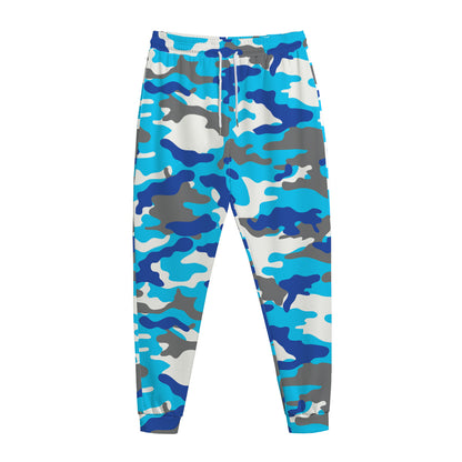 Blue Snow Camouflage Print Jogger Pants