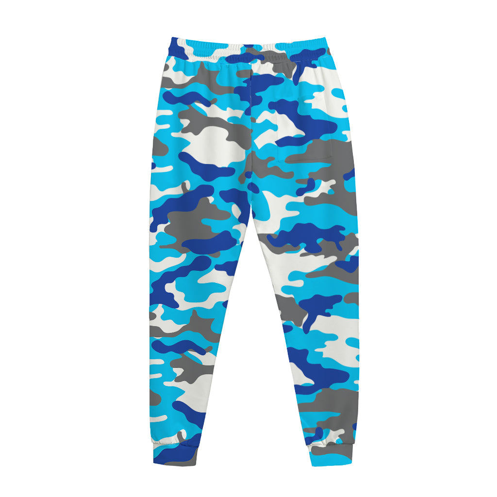 Blue Snow Camouflage Print Jogger Pants