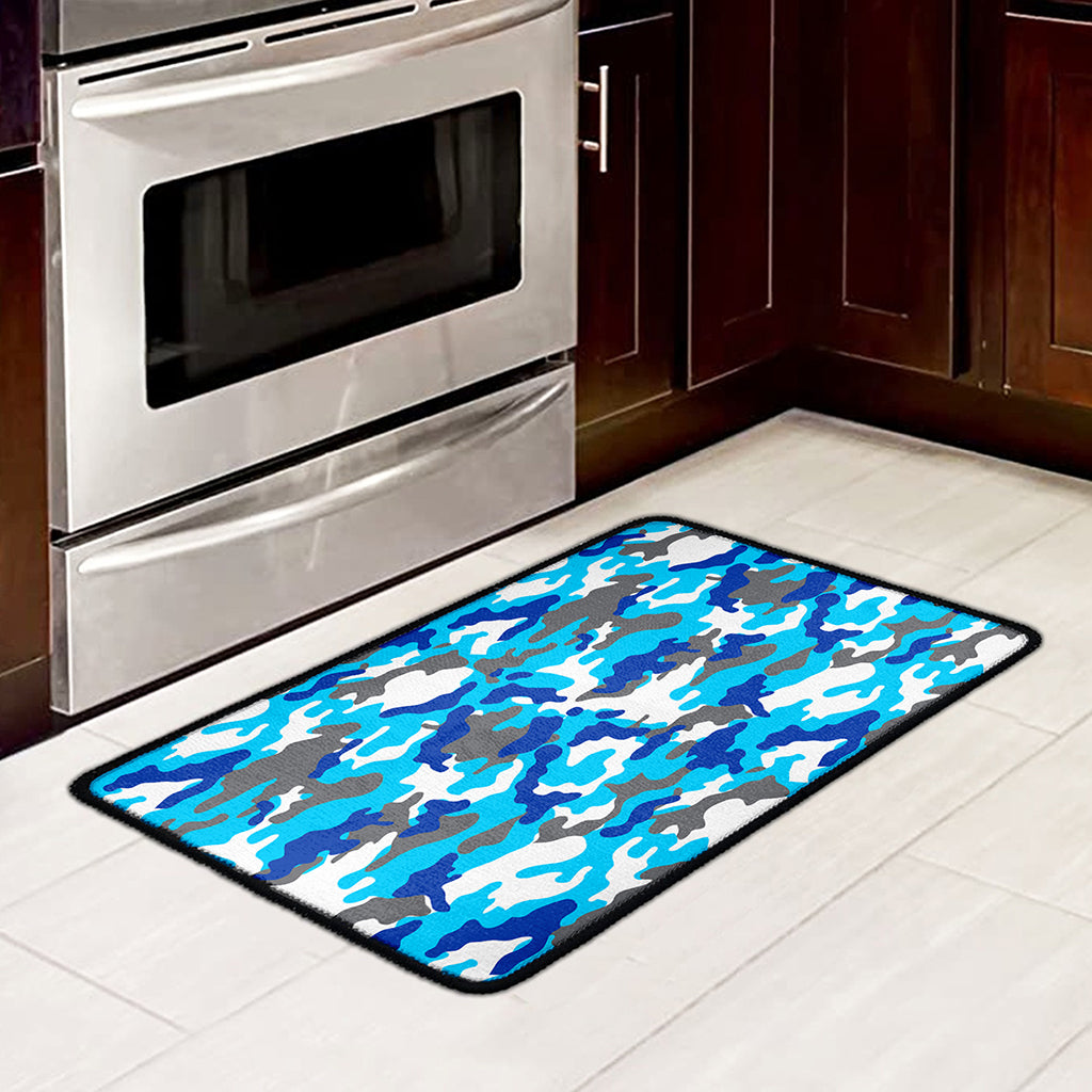 Blue Snow Camouflage Print Kitchen Mat