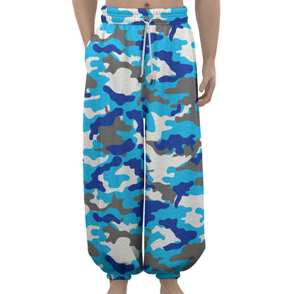 Blue Snow Camouflage Print Lantern Pants