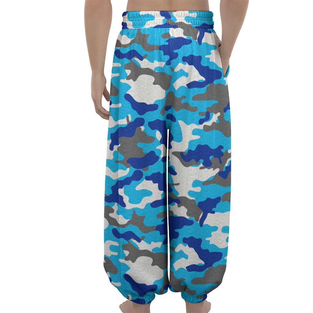 Blue Snow Camouflage Print Lantern Pants