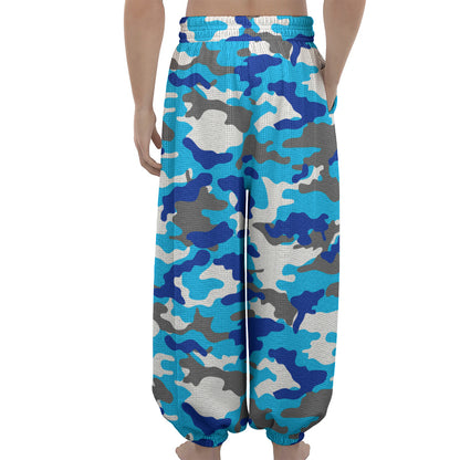 Blue Snow Camouflage Print Lantern Pants