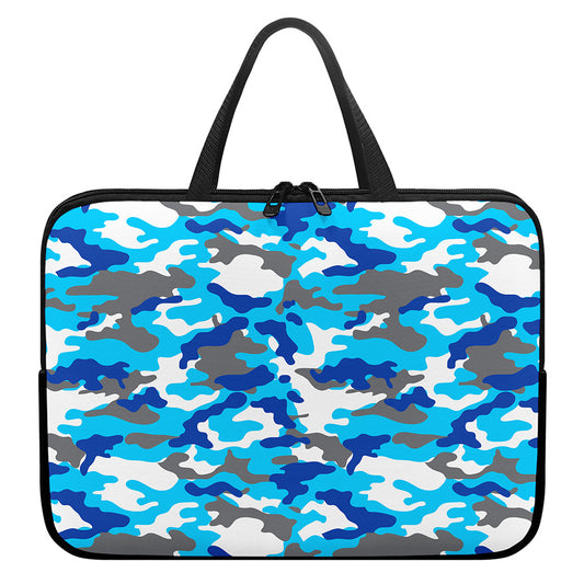 Blue Snow Camouflage Print Laptop Sleeve With Handle