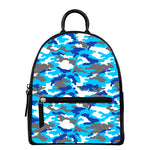 Blue Snow Camouflage Print Leather Backpack