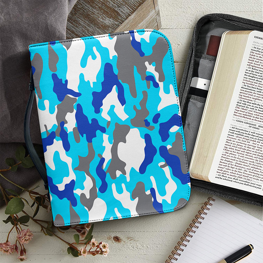 Blue Snow Camouflage Print Leather Bible Cover
