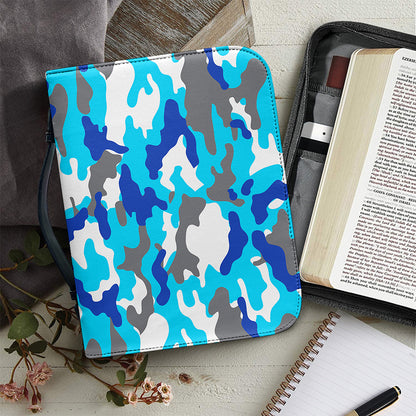 Blue Snow Camouflage Print Leather Bible Cover