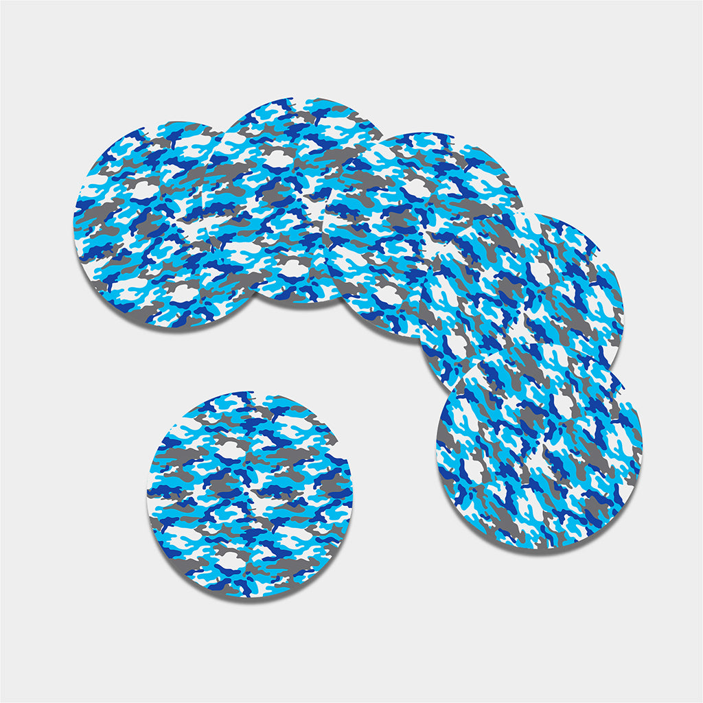 Blue Snow Camouflage Print Leather Coaster Set