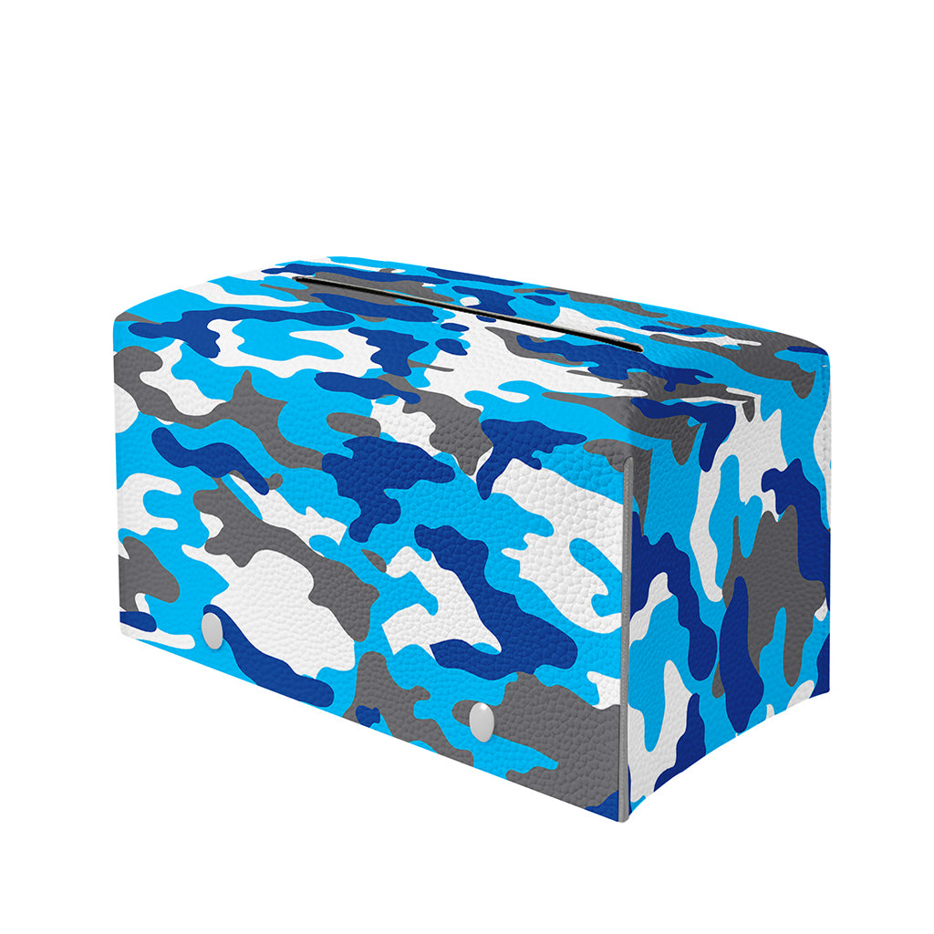 Blue Snow Camouflage Print Leather Tissue Box Cover