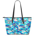 Blue Snow Camouflage Print Leather Tote Bag With Zipper