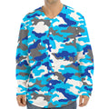 Blue Snow Camouflage Print Long Sleeve Baseball Jersey