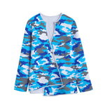 Blue Snow Camouflage Print Long Sleeve Short Coat