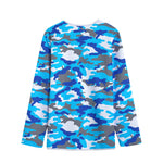 Blue Snow Camouflage Print Long Sleeve Short Coat